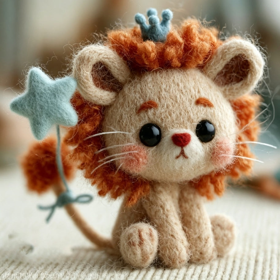 The Star-Tailed Little Lion – Handmade Wool Felt Figurine
