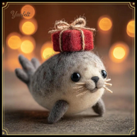 Gift‑Bearer Seal – Wool Felt Figurine with Present on Head