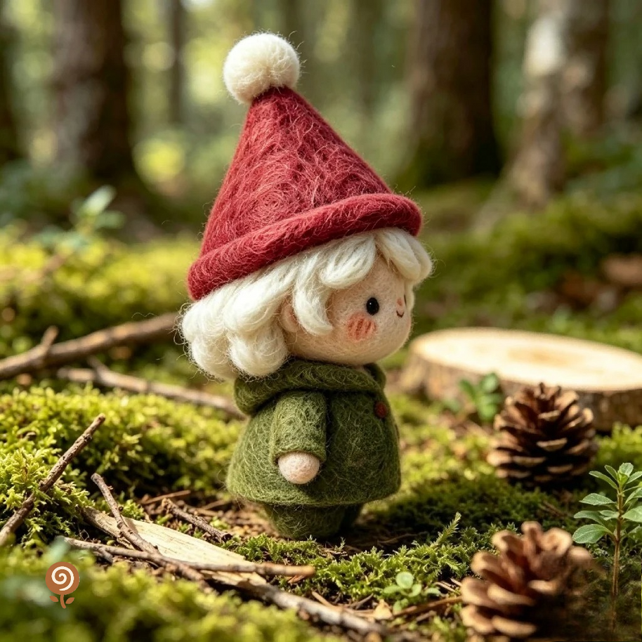 The Little Red-Hat Forest Gnome – Handmade Wool Felt Figurine