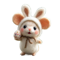 Mouse in Bunny Suit Holding Easter Egg – Wool Felt Spring Figurine