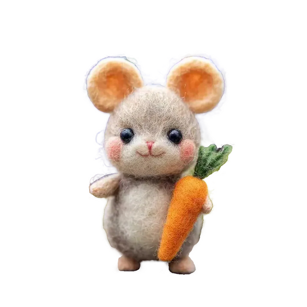 Spring Mouse Holding a Carrot – Wool Felt Garden Friend