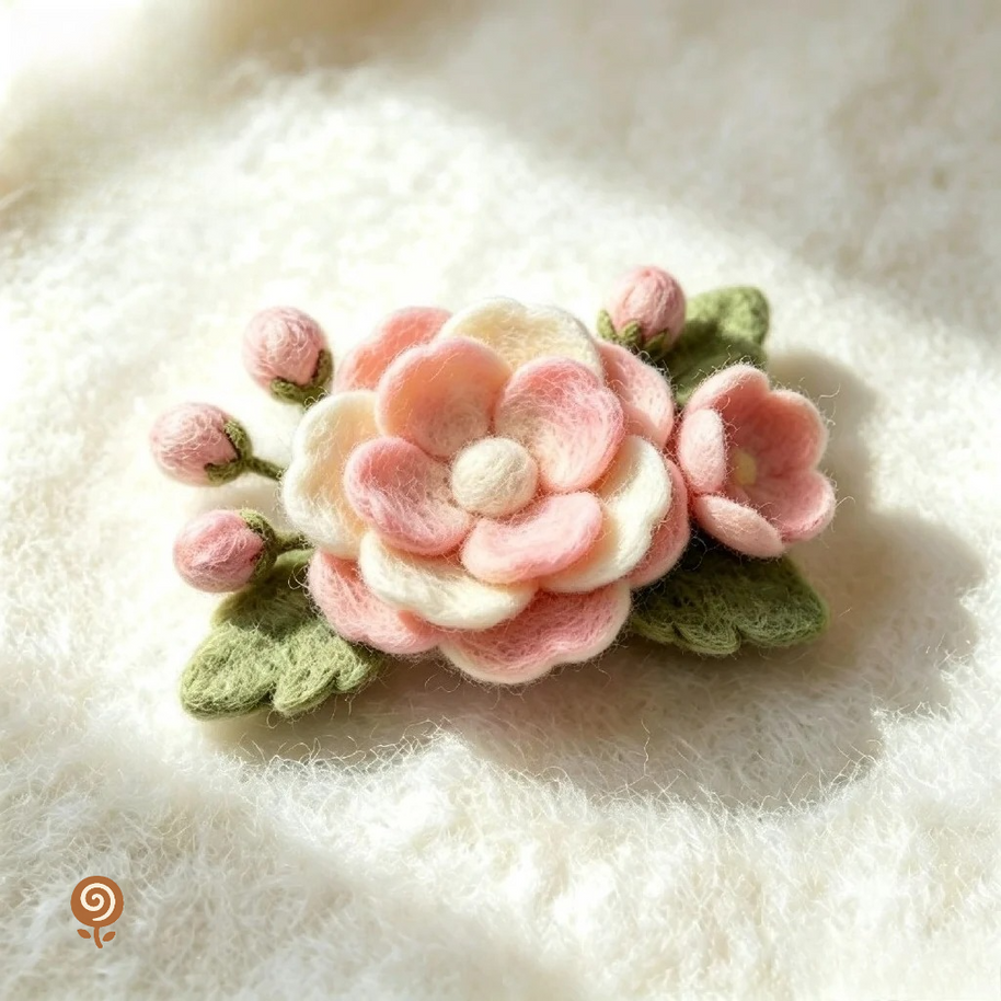 The Blush Garden Flower Brooch – Handmade Wool Felt Floral Hat Accessory