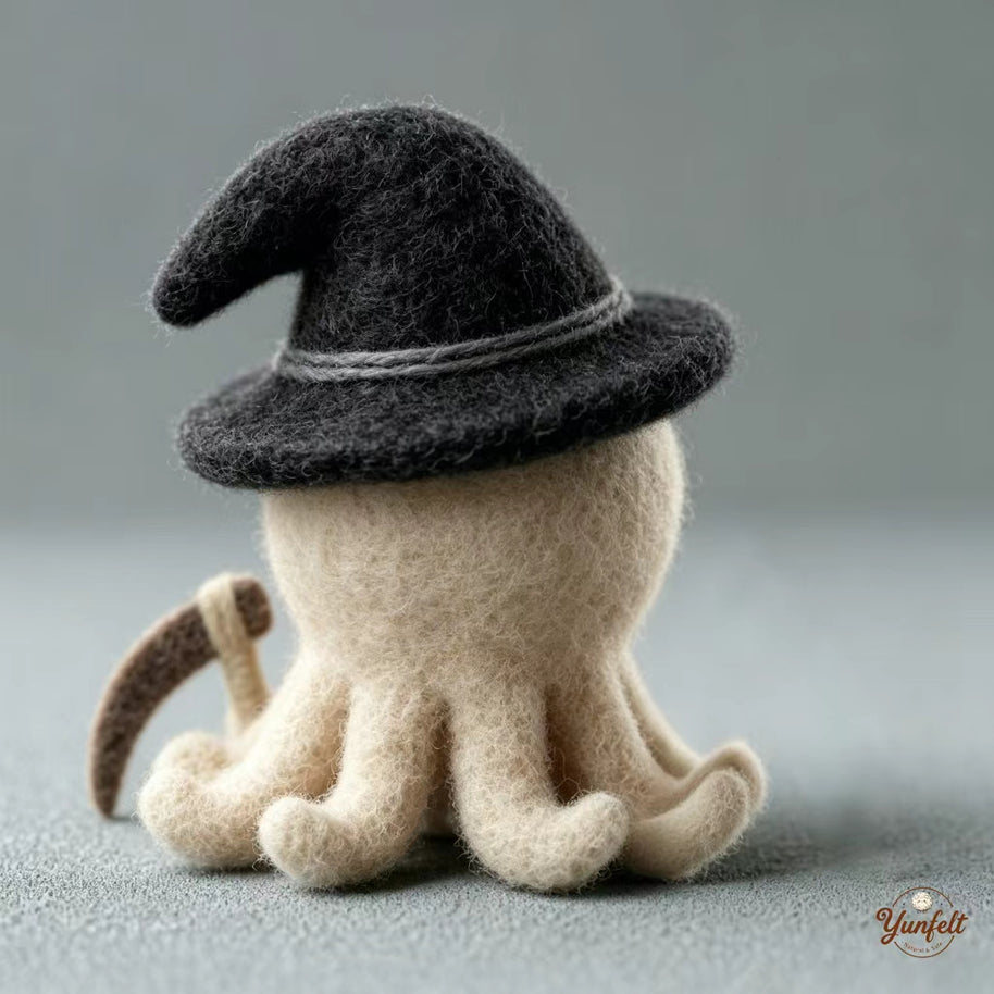 Handmade Wool Felt Spooky Ghost & Reaper Figurine – Halloween Desk Decor Gift