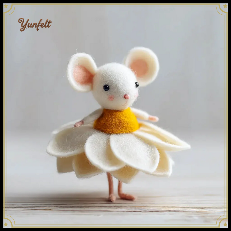 Daisy Fairy Mouse – Wool Felt Figurine with Petal Skirt