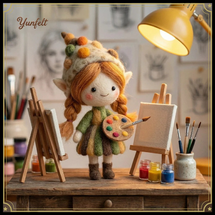 Artist Elf Girl – Wool Felt Creative Muse Figurine