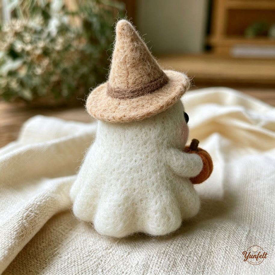 Handmade Wool Felt Halloween Ghost Figurine – Spooky Desk Decor Gift