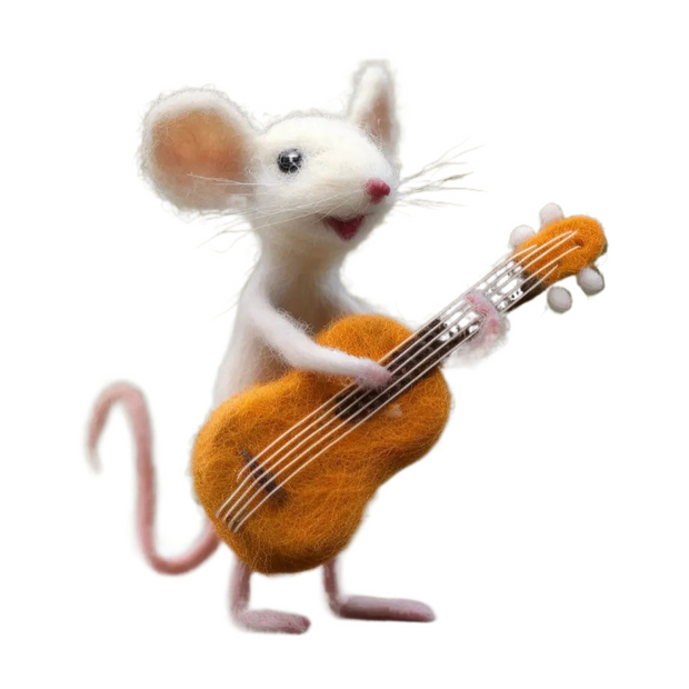 Mouse Playing Guitar – Cheerful Wool Felt Musician Figurine