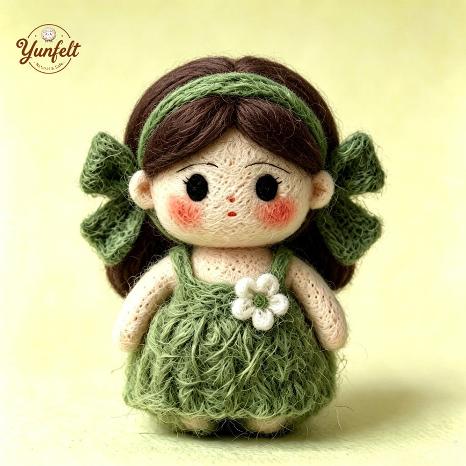 Handmade Wool Felt Forest Girl Figurine – Storybook Desk Decor Gift