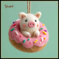 Donut Piggy Ornament – Wool Felt Sprinkled Hanging Decor