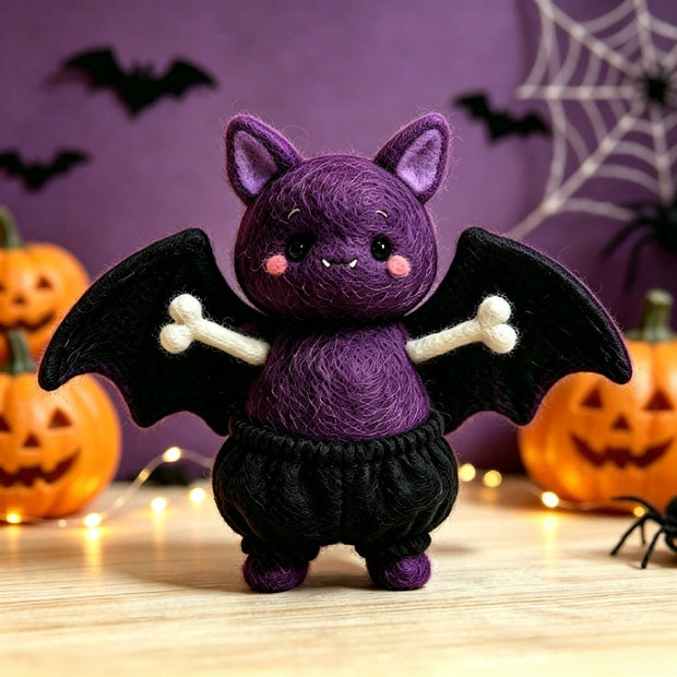 Handmade Wool Felt Spooky Bat Figurine – Gothic Halloween Desk Decor Gift