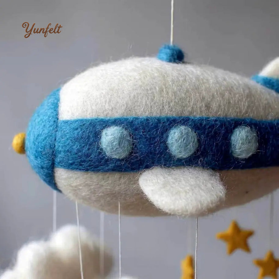 Vintage Airship Nursery Mobile – Wool Felt Cloud Navigator Hanging Decor