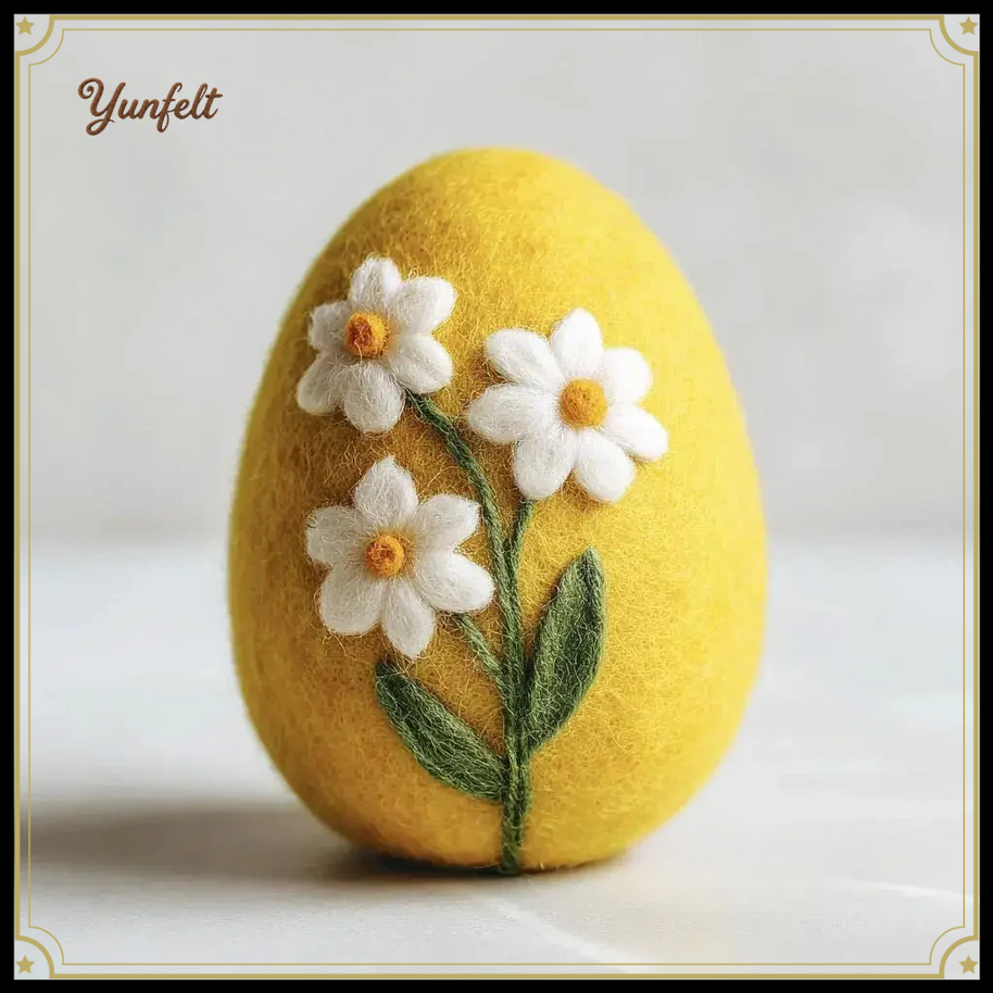 Sunny Yellow Easter Egg – Wool Felt Daisy Spring Decor