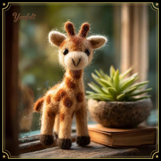 Whimsical Woodland Giraffe – Wool Felt Safari Desk Figurine