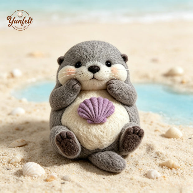 Handmade Wool Felt Sea Otter Figurine – Ocean Animal Desk Decor Gift