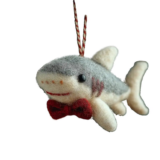 Dapper Shark with Red Bow Tie – Wool Felt Formal Ocean Ornament