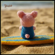 Pig in Swimsuit on Surfboard – Carefree Wool Felt Summer Figurine