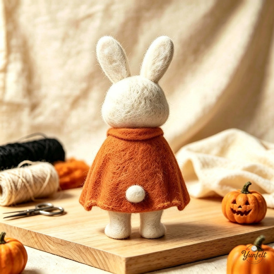 Handmade Wool Felt Cape Bunny Figurine – Whimsical Halloween Home Decor Gift