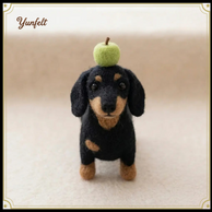 Dachshund with Green Apple on Head – Wool Felt Balancing Desk Pet