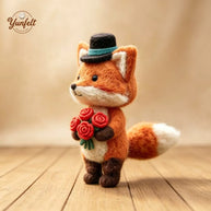 Handmade Wool Felt Top Hat Fox Figurine – Romantic Desk Decor Gift