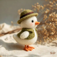 Handmade Wool Felt Hat Duck Figurine – Rustic Desk Decor Gift