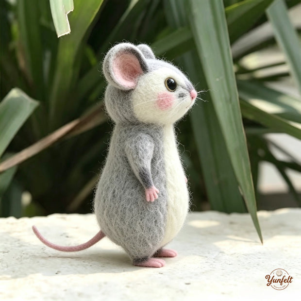 Handmade Wool Felt Standing Grey Mouse Figurine – Nature Desk Decor Gift