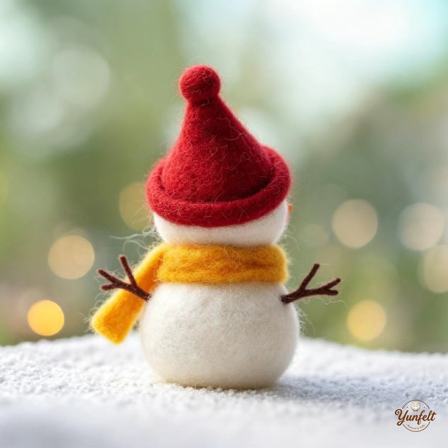 Handmade Wool Felt Snowman Figurine – Winter Holiday Desk Decor Gift