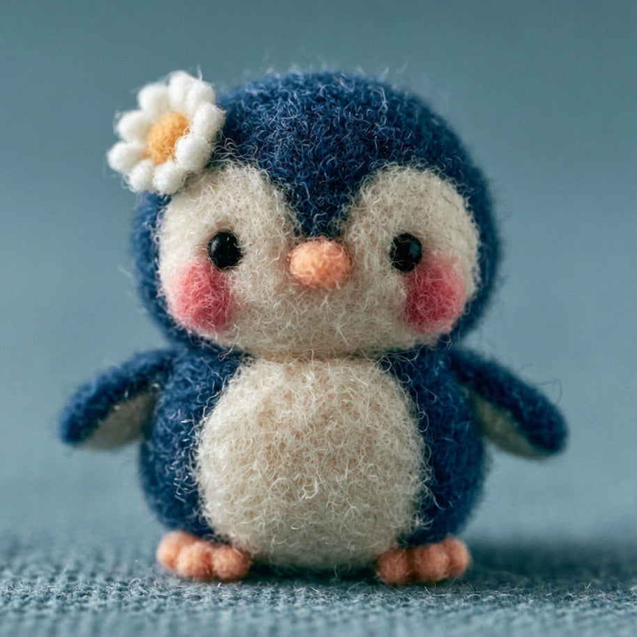 Handmade Wool Felt Daisy Penguin Figurine – Nursery Desk Decor Gift