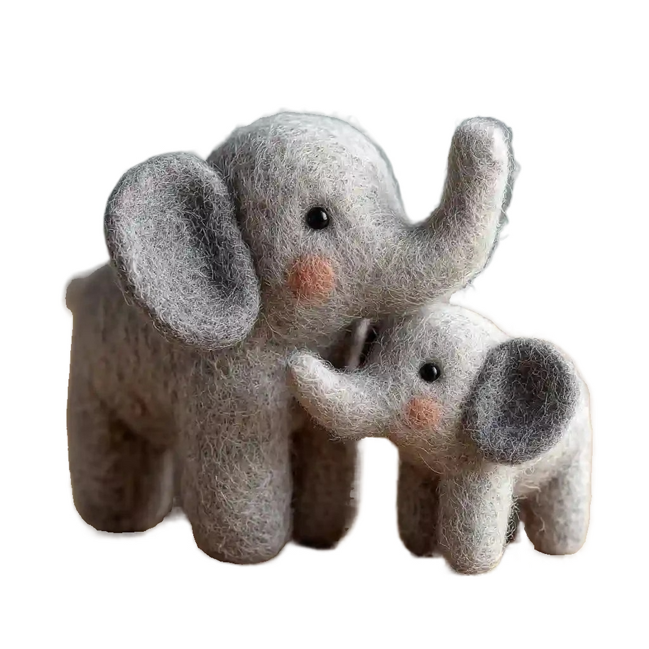 Lucky Mother & Baby Elephant – Wool Felt Fortune Symbol Set
