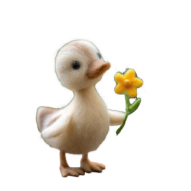 Sunny Messenger Duckling with Yellow Flower – Wool Felt Spring Figurine