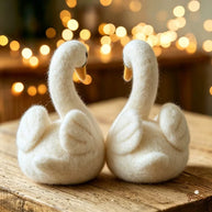 Handmade Wool Felt Loving Swan Couple Figurine – Romantic Home Decor Gift