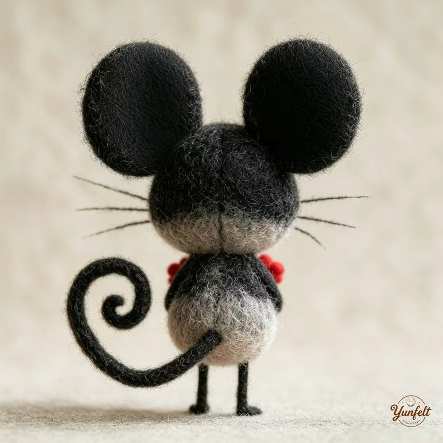 The Wide-Eyed Flower Mouse – Handmade Wool Felt Figurine