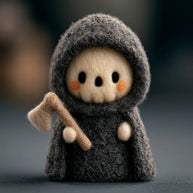 Handmade Wool Felt Little Reaper Figurine – Spooky Halloween Desk Decor Gift