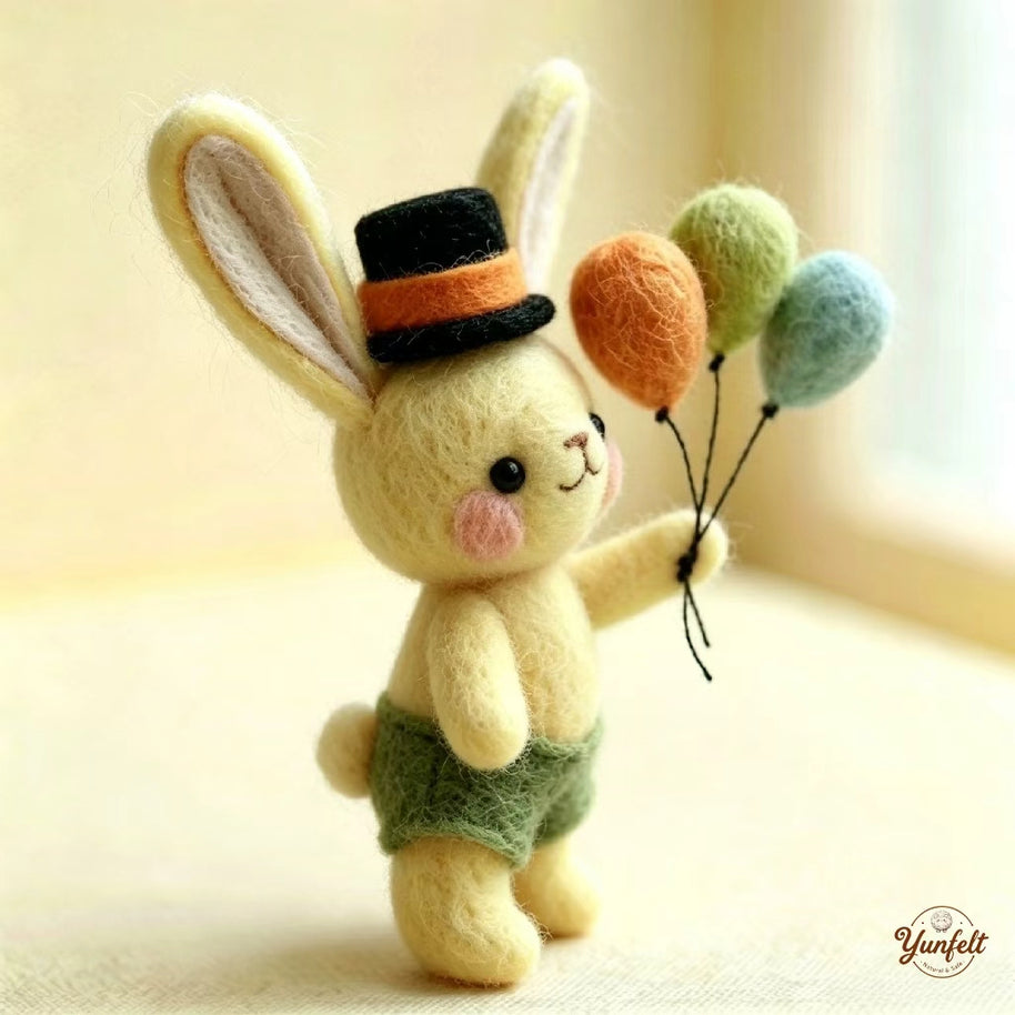 Handmade Wool Felt Balloon Rabbit Figurine – Whimsical Party Desk Decor Gift