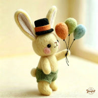 Handmade Wool Felt Balloon Rabbit Figurine – Whimsical Party Desk Decor Gift