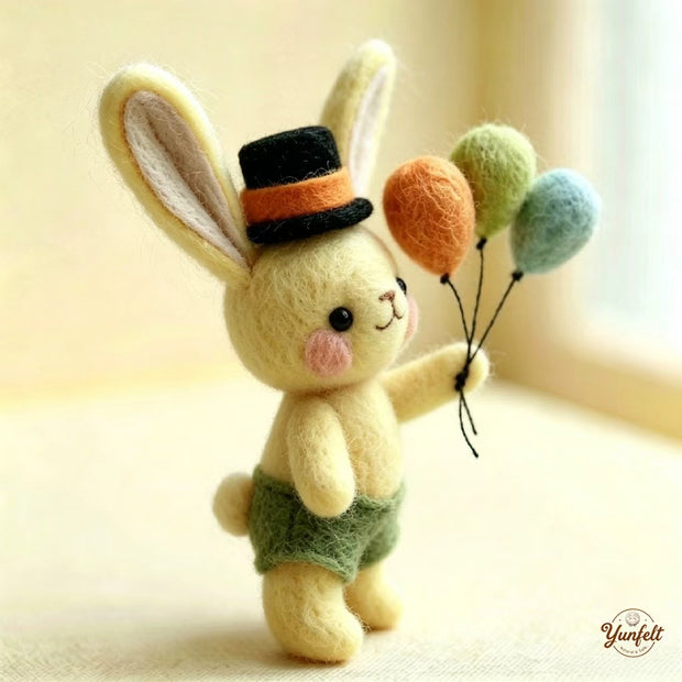 Handmade Wool Felt Balloon Rabbit Figurine – Whimsical Party Desk Decor Gift