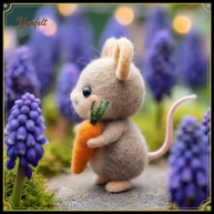 Spring Mouse Holding a Carrot – Wool Felt Garden Friend