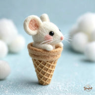 Handmade Wool Felt Ice Cream Mouse Figurine – Whimsical Desk Decor Gift