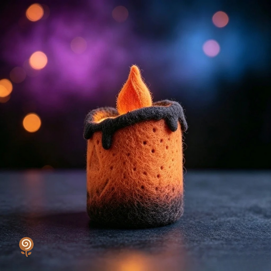 The Spooky Halloween Candle – Handmade Wool Felt Skull or Jack-o’-Lantern Figurine
