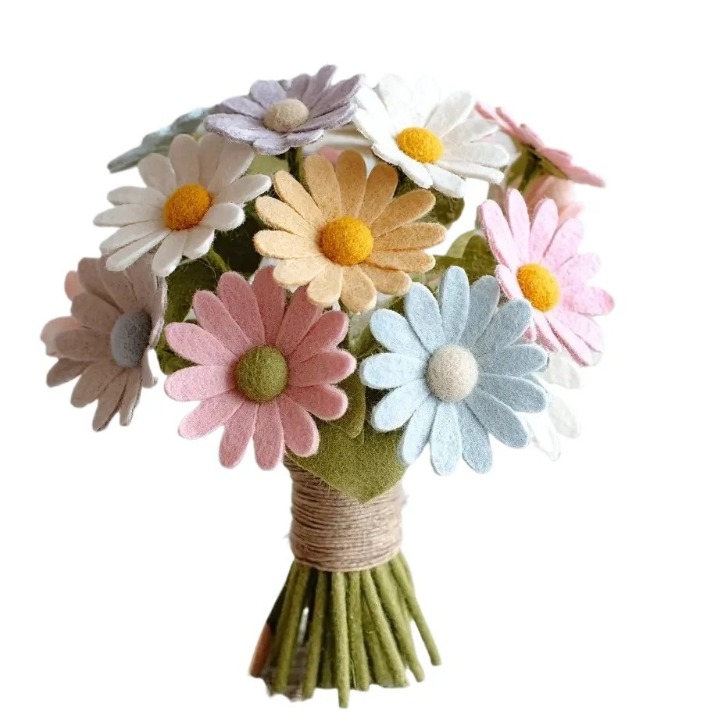 Everlasting Pastel Daisy Bouquet – Wool Felt Spring Floral Arrangement