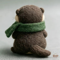 Handmade Wool Felt Cozy Scarf Otter Figurine – Winter Desk Decor Gift