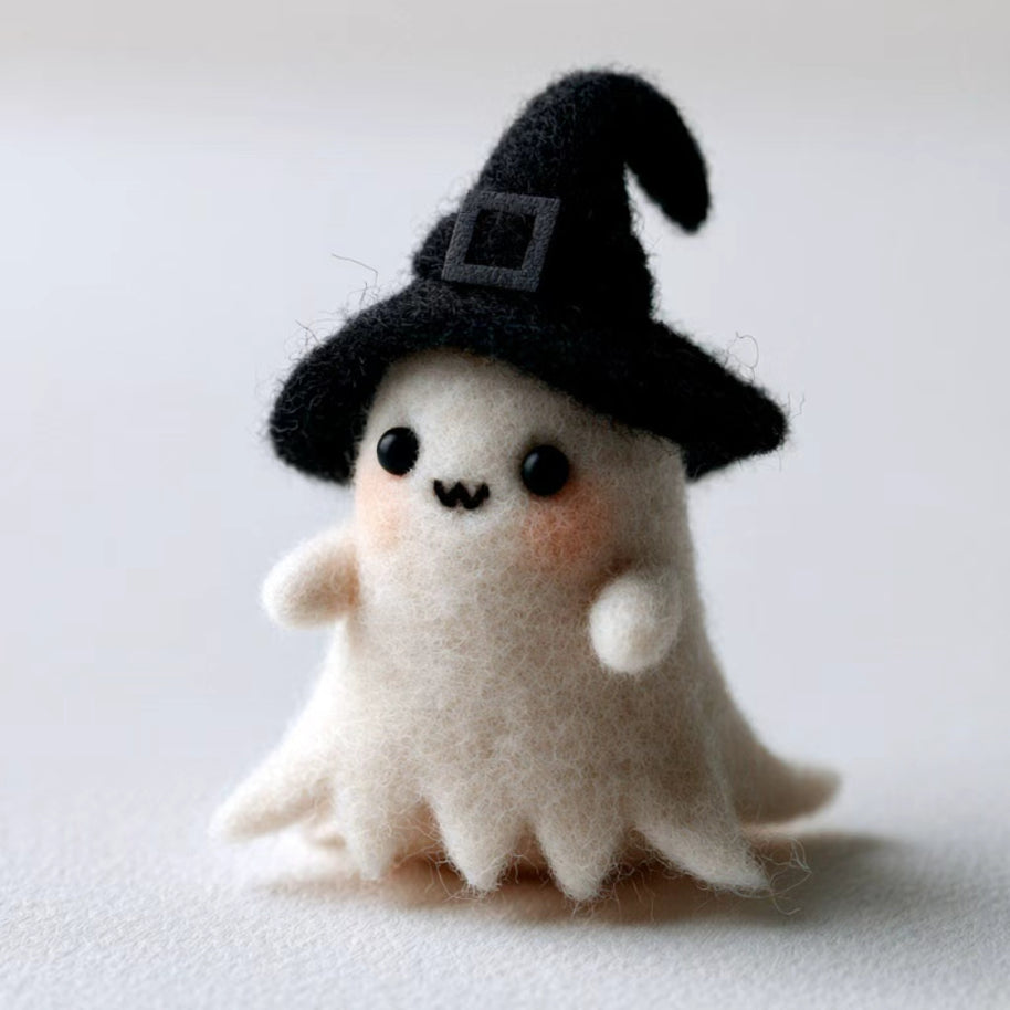 Handmade Wool Felt Spooky Ghost & Reaper Figurine – Halloween Desk Decor Gift