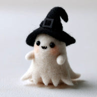 Handmade Wool Felt Spooky Ghost & Reaper Figurine – Halloween Desk Decor Gift