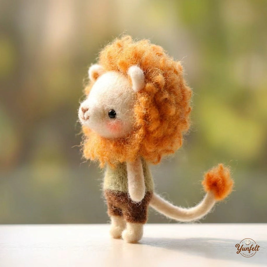 Handmade Wool Felt Little Lion Figurine – Woodland Desk Decor Gift