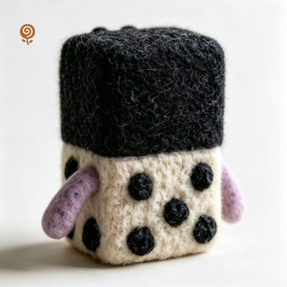 The Puzzled Polka-Dot Monster – Handmade Wool Felt Figurine