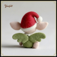 Forest Pixie with Red Hat & Green Wings – Wool Felt Whimsical Art