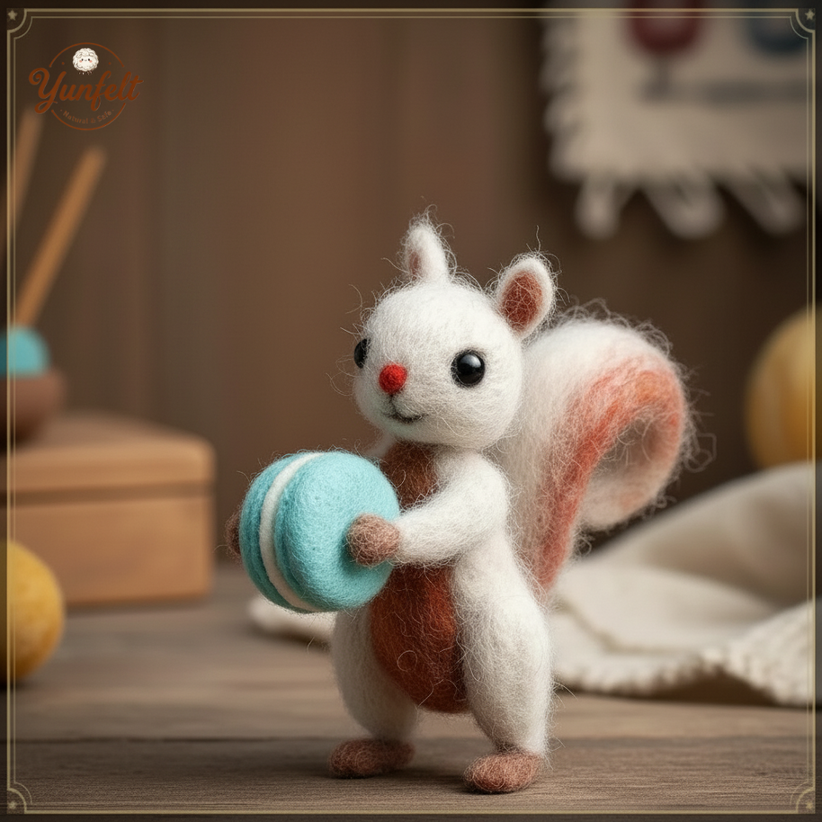 Squirrel Hugging Sandwich Cookie – Wool Felt Quirky Desk Pet