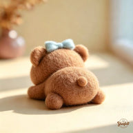 Handmade Wool Felt Lying Bear Figurine – Cozy Desk Decor Gift