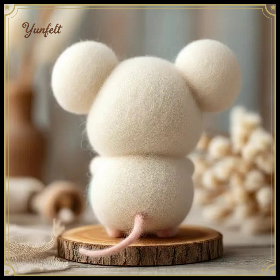 Chubby White Mouse Hugging Blue Egg – Wool Felt Easter Figurine