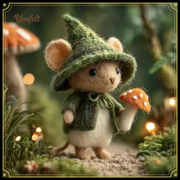 Mushroom Explorer with Wizard Hat & Cape – Wool Felt Forest Sprite