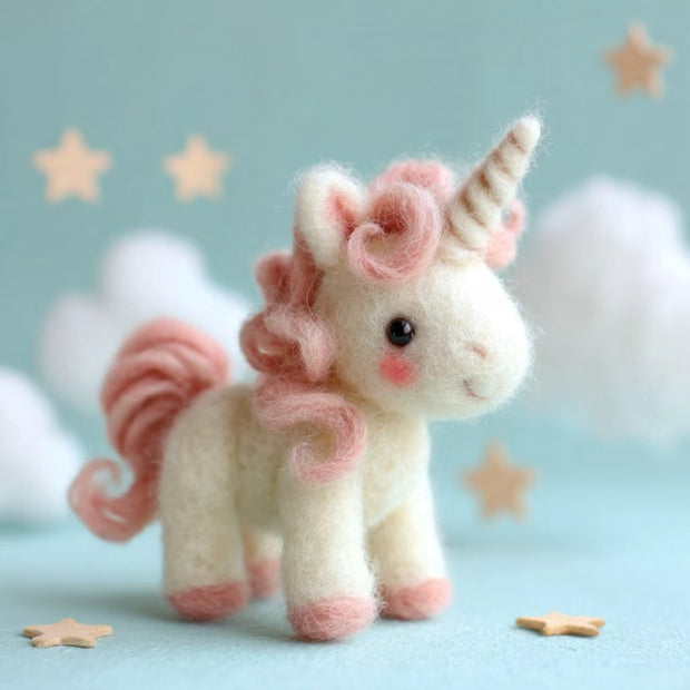 Handmade Wool Felt Pink Unicorn Figurine – Dreamy Desk Decor Gift